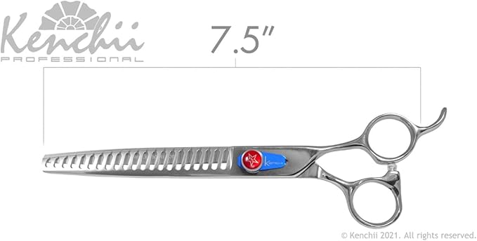 Kenchii Five Star Offset Handle Professional Dog Grooming Shears, 21 Tooth Tinner Shears, Light Weight, Heavy Duty Pet Grooming Scissor for Dogs, Cats