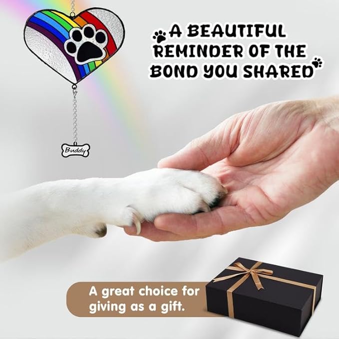 Stained Glass Rainbow Bridge Dog Memorial Gifts for Loss of Dog, Window Hanging Dog Memorial Suncatcher Sympathy Passing Away Pet Memorial Bereavement Dog Gifts, Paw Print