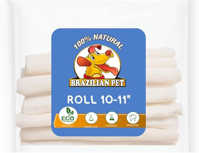 Brazilian Pet All Natural Treats Rawhide Retriever Beefhide Rolls Dog Chews Bones, Single Ingredient - Long Lasting Chew 10-11" (10 Count)