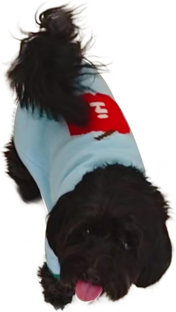 Fall/Winter Dog & Cat Sweater - Cozy Knit Pullover for Small Pets, Light Blue with Red Apple Print, Warm & Breathable for Indoors/Outdoors, Anti-Shedding, Soft Yarn (XS/S/M/L/XL) (X-Large)