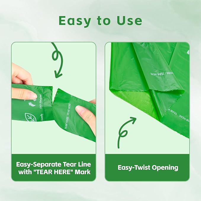 270 Count Scented Dog Poop Bags Rolls, 20 Micron Ultra Thick, Heavy Duty Tear Resistant Leak Proof for Yuck-Free Cleanup, Includes Dispenser & Leash Clip, 9 x 13 Inch, Gaze Doodle (Green)