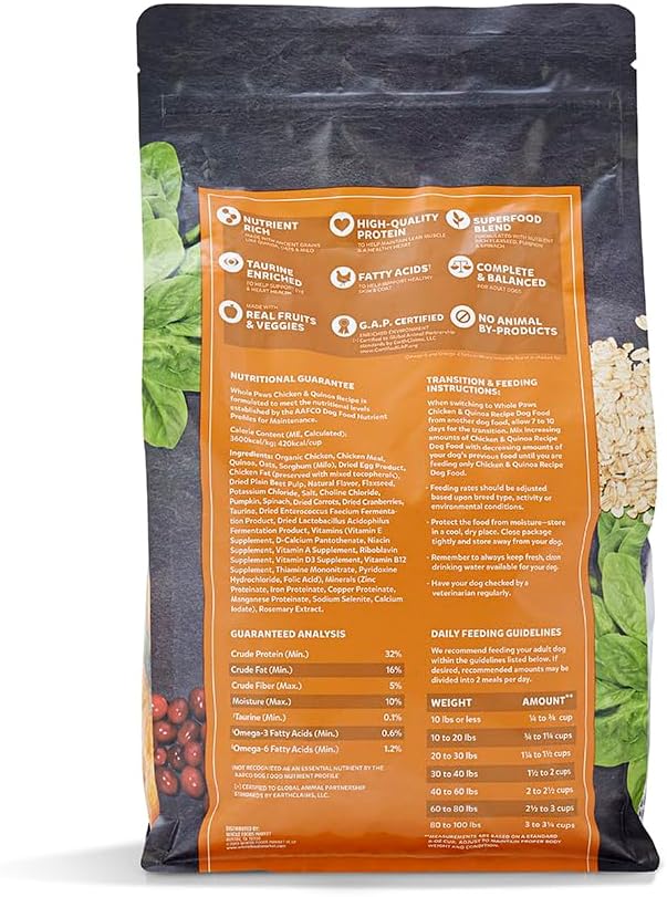 Whole Paws by Whole Foods Market, Adult Dog Food, Chicken & Quinoa Recipe, 4 Pound
