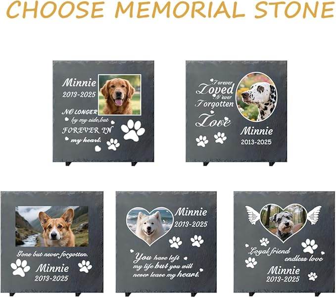 Dog Memorial Gifts for Loss of Dog, Personalized Pet Memorial Stone, Custom Dog Grave Marker with Name & Photo, Sympathy Gifts for Bereaved Pet Owners, Cemetery Decor (Style J)