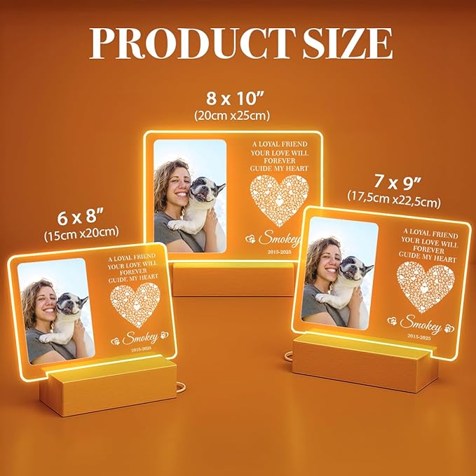 Personalized Pet Memorial Gifts, Dog Memorial Gifts for Loss of Dog, Pet Loss Gifts in Memory of Dog Night Lights, Custom Dog Memorial Plaque, Cat Memorial Photo Frame, Pet Sympathy Gifts