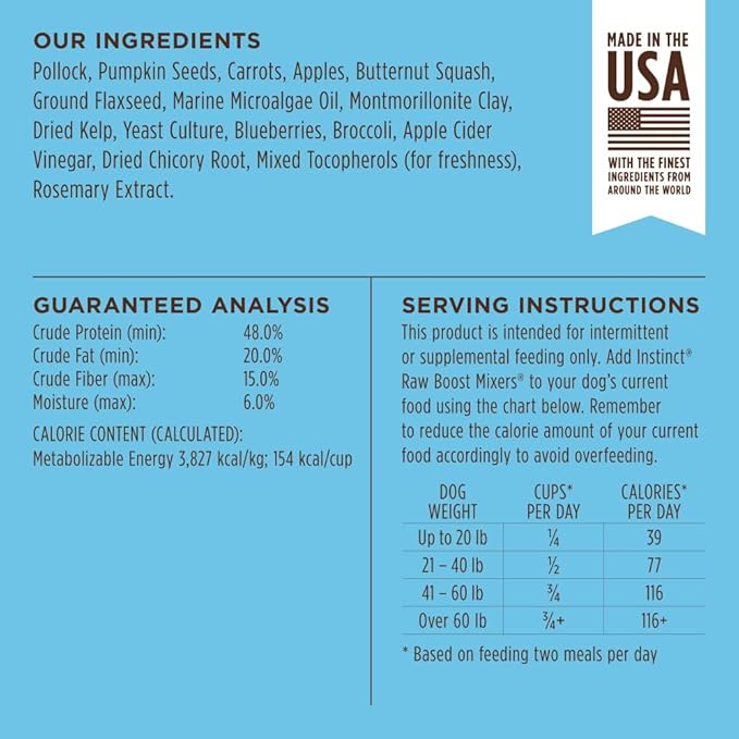 Instinct Raw Boost Mixers, Freeze Dried Dog Food Topper, Grain Free - Wild Caught Pollock, 12.5 oz. Bag