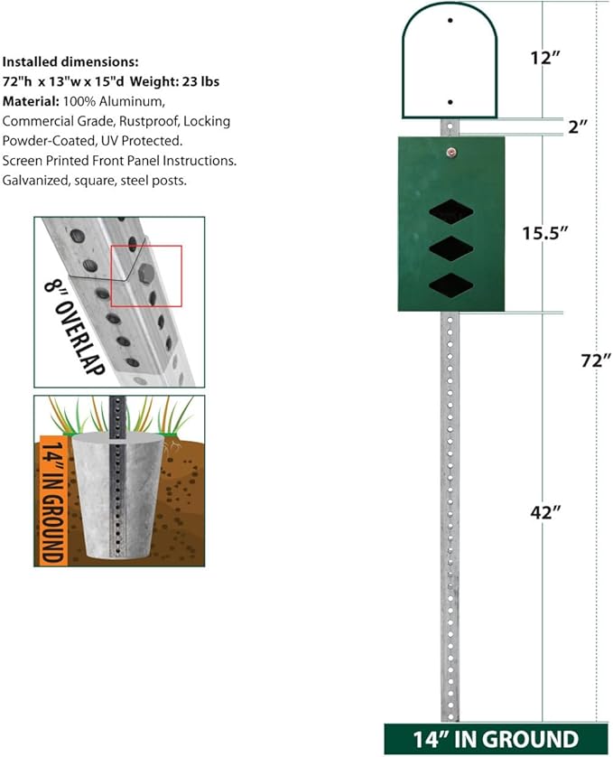Gloss Green Rust Proof Aluminum Mini Dog Waste Station – UV Protected to Eliminate Color Fading – Roll Bag System (most popular bags) – Plus Free 400 dog waste bags - no trash can