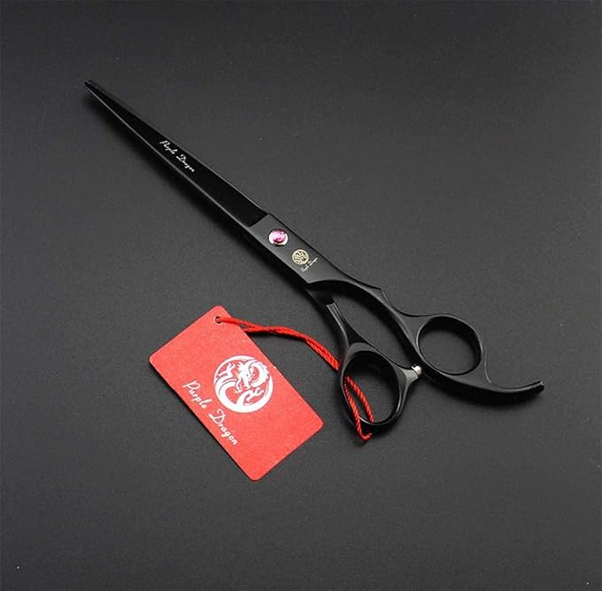 Purple Dragon Professional 7.0 inch 4PCS Pet Grooming Scissors Kit Japan Premium Steel Straight, Curved & Thinning Blade Dog Hair Cutting Shears Set with Case