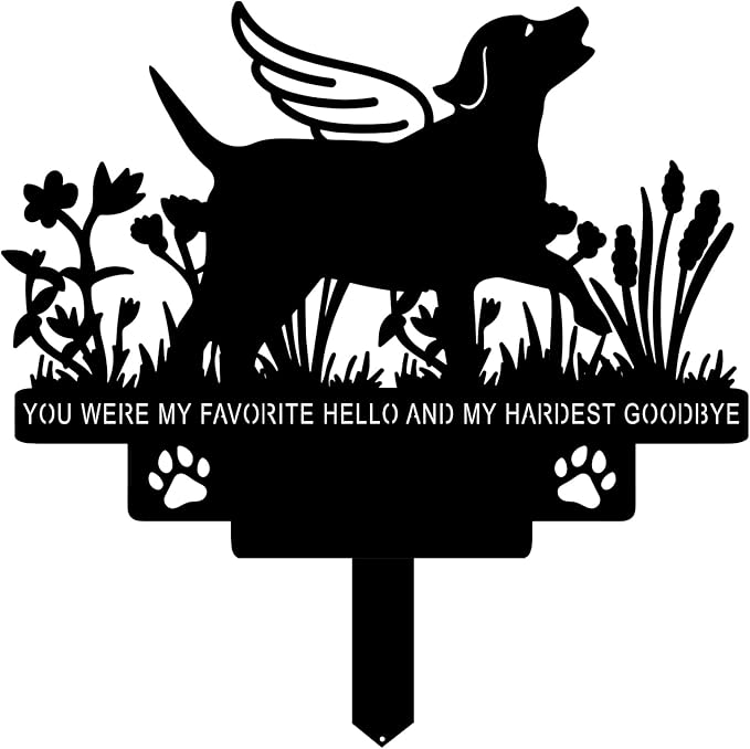 Personalized Dog Memorial Grave Marker, Custom Pet's Name Cemetery Decorations for Funerary, Metal Dog Burial Garden Stake, Outdoor Sympathy Angel Handstone Stake Plaque Gift for Loss