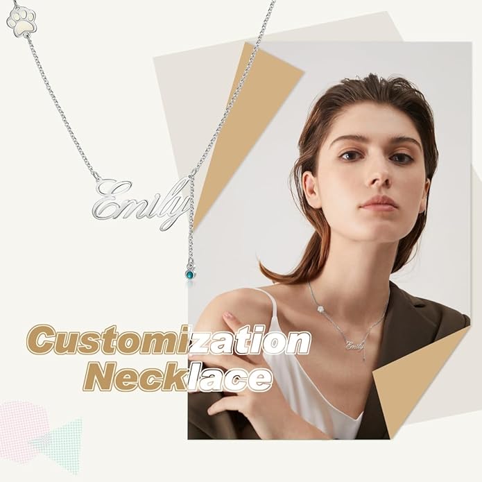 Customized Paw Print Necklace Personalized Pet Name Necklace Custom Engraved Dog Cat Paw Pendant Necklace Pet Memorial Gift for Pet Lovers