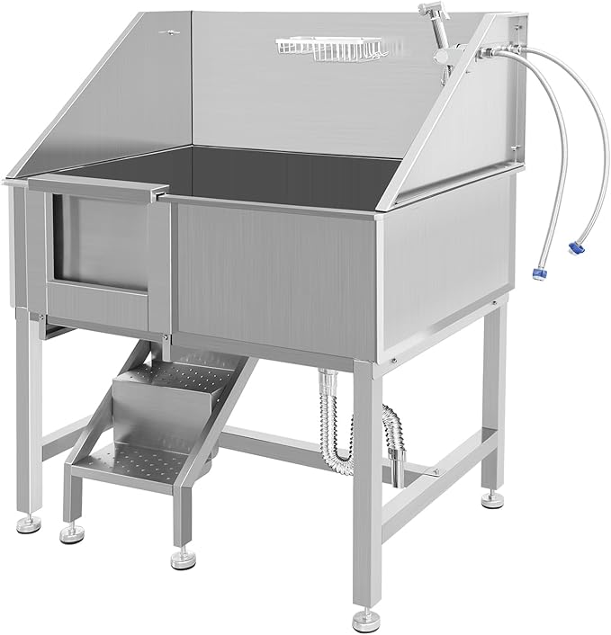 38" Professional Stainless Steel Dog Grooming Tub W/Soap Box, Faucet,Rich Accessory, Bathtub for Multiple Pets, Washing Sink for Home,L-Door
