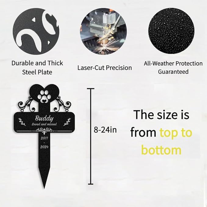 Custom Dog Grave Marker Metal Cross Memorial Gifts Personalized Pet Loss Sign with Name Dog Tombstones for Graves Outdoor Dog Yard Stake