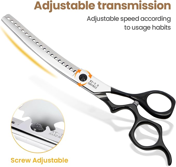 Dog Grooming Scissors,Curved Chunkers Shears Deg Grooming with Safety Round Tips, Sharp and Comfortable 4 in 1 Dog Scissers for Grooming