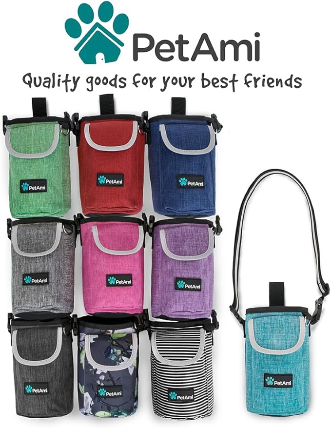 PetAmi Dog Treat Pouch, Large Pet Training Treat Pouch with Pocket, Dog Trainer Essentials Supply Holder with Poop Bag Dispenser, Training Bag for Kibbles Toys, 3 Ways to Wear (Charcoal)