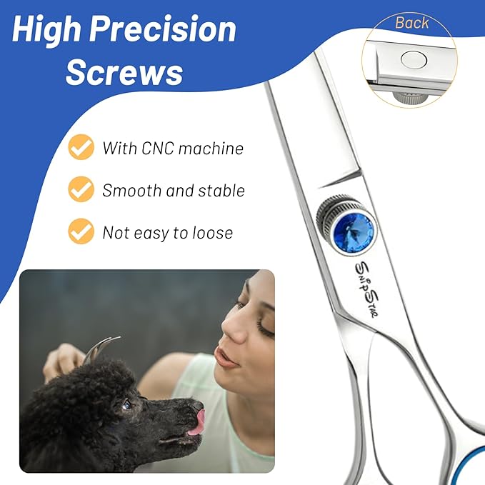 7.5in Curved Dog Scissors for Grooming, VG10 Steel Sharp Dog Grooming Scissors, 25 Degree Bend, with CNC Screw & Round Blunt Tip, Professional Pet Grooming Shears for Dogs Cats Groomer or Home Use