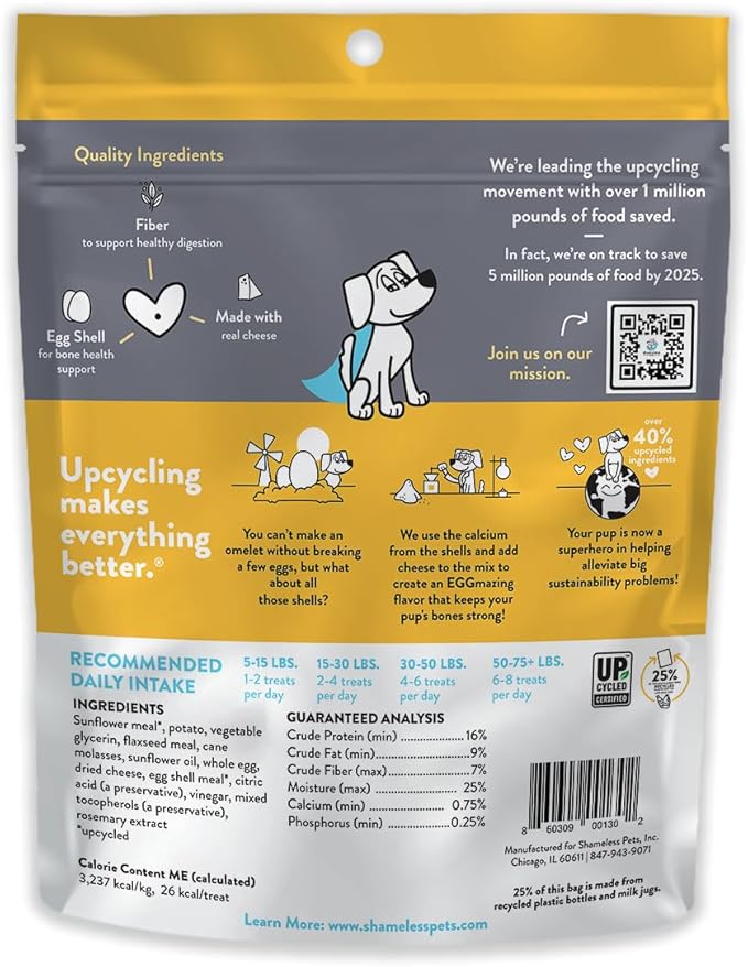 Shameless Pets Soft-Baked Dog Treats, Break an Egg - Natural & Healthy Dog Chews for Strong Bones Support with Calcium - Dog Biscuits Baked & Made in USA, Free from Grain, Corn & Soy - 1-Pack