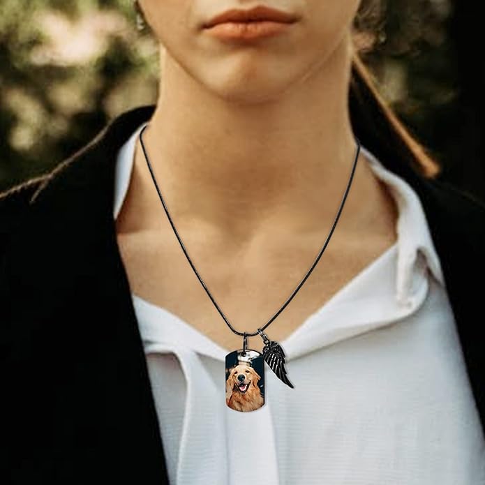 Farfume Personalized Pet Urn Necklace for Dog Cat Ashes Cremation Pet Memorial Customized Photo Text Engraving Pendant Keepsake Funeral Jewelry