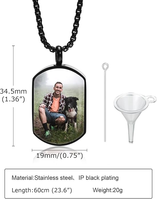 VNOX Personalized Customizable Photo Text Cremation Urn Necklace for Ashes Holder Dog Tag Pendant Family Pet Memorial Keepsake Jewelry for Men Women