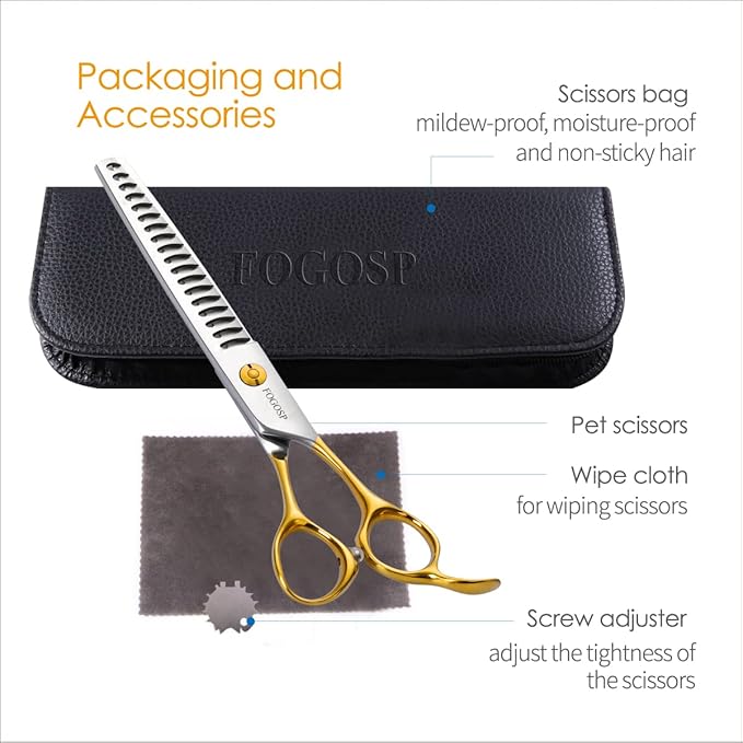Dog Thinning Shears for Grooming 6.75" Chunker Shears Quickly Thinning Thick Hair Professional Dog Grooming Scissors for Small Dogs Right Handed Groomer Japan 440C 18 Teeth(Chunker, Gold)