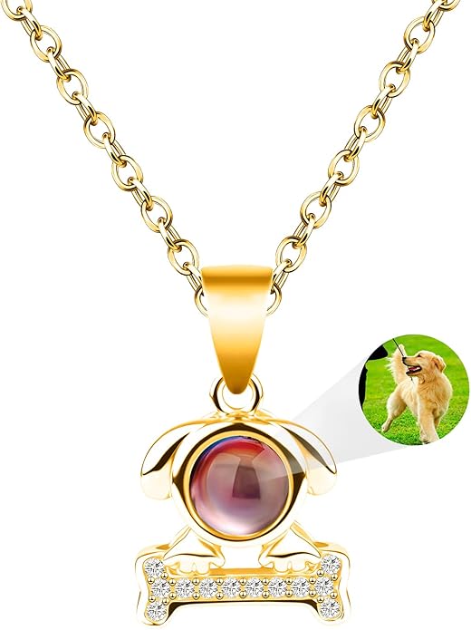 Personalized Picture Necklace with picture inside Custom Projection Necklace Cat/Dog Paw Print Pet Memorial Necklaces for Pet Lovers, Photo Gifts for Anniversary Dog Lovers