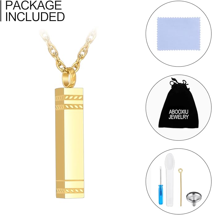 abooxiu Urn Necklace for Ashes Memorial Cremation Jewelry for Ashes Stainless Steel Ashes Jewelry Cube Ashes Necklace Bar Urn Pendant for Women Men