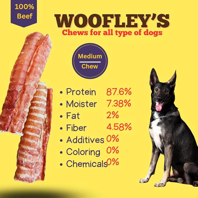 Woofley's Beef Trachea - (6 Inch 20 Pack) - Trachea Treats for Dogs - Natural Source of Glucosamine and Chondrotin for Joint Health - 100% Natural Beef Windpipe for Dogs