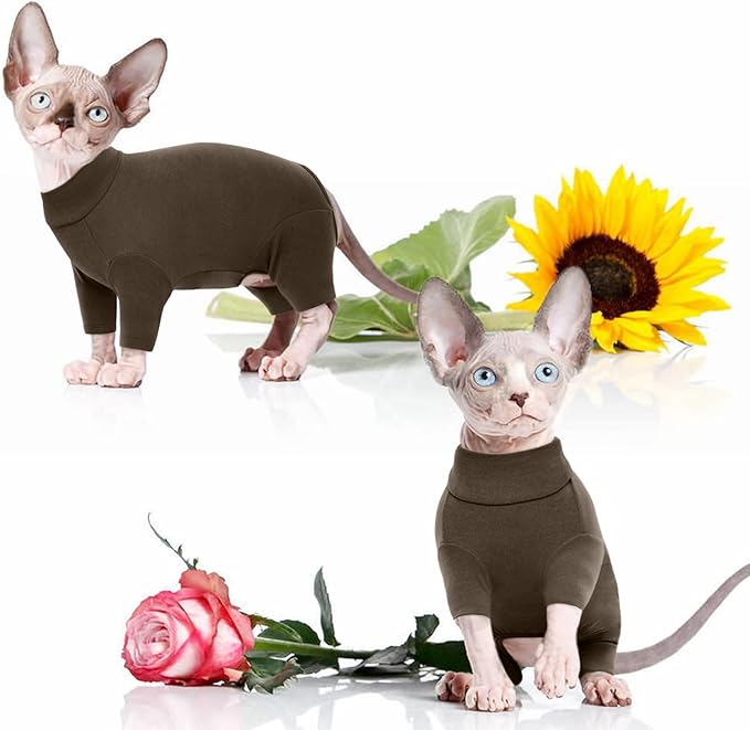 ROZKITCH XS Cat Clothes, Breathable Soft Cat Jumpers for Hairless Cats, Devon Rex, Cornish Rex, Peterbald, Coffee XS