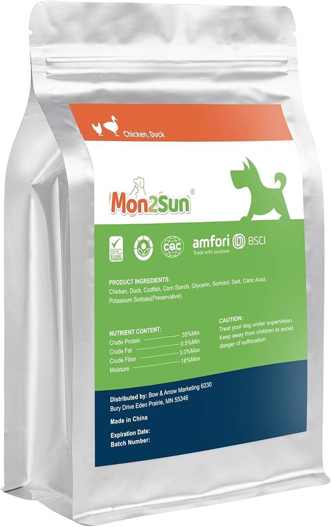 MON2SUN Dog Treats, Triple Flavor Jerky Twist Sticks, 5-7 Inch Chicken Duck and Codfish Sticks Chews for Small Dogs, Healthy Snacks, 10.58 oz (15 Count-Pack of 1)