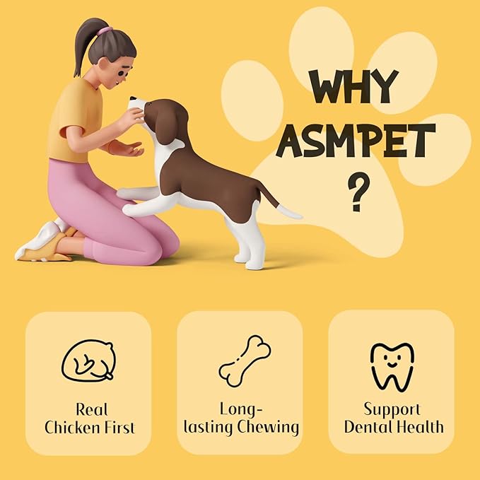 ASMPET Dog Treats Chews, 6.5" Chicken Wrapped Rawhide Knotted Bones Dental Care Chews for Small Medium Large Breeds(4 Pieces)