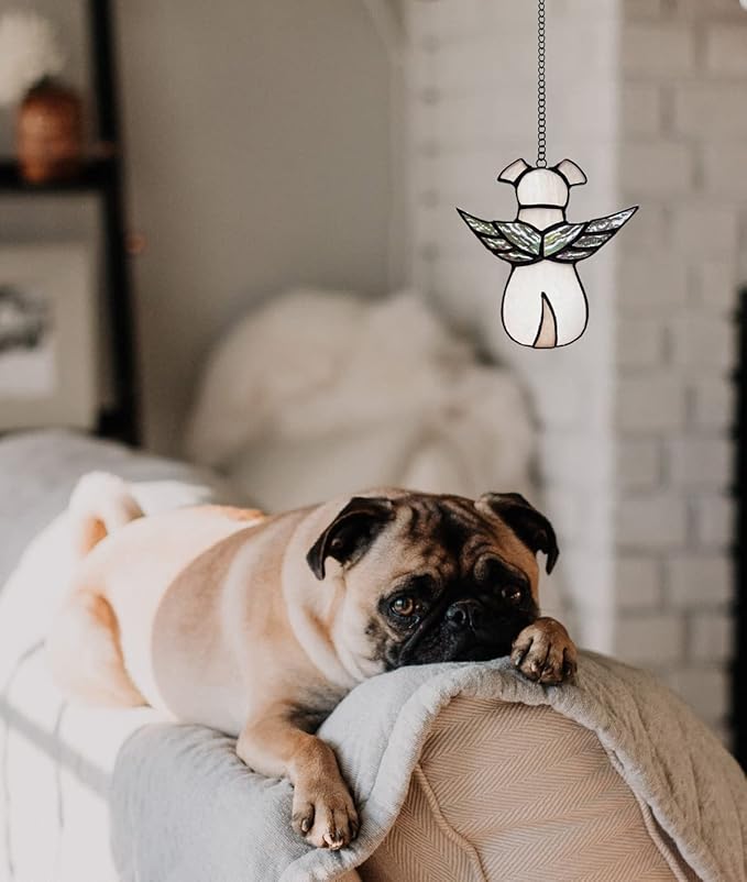 ZUAJITER Stained Glass Window Hanging Angel Dog Memorial Gifts for Loss of Dog Sympathy Gift Suncatcher, Passing Away Remembrance Memory Ornaments for Dog Lovers, Pet Bereavement Rainbow Wings