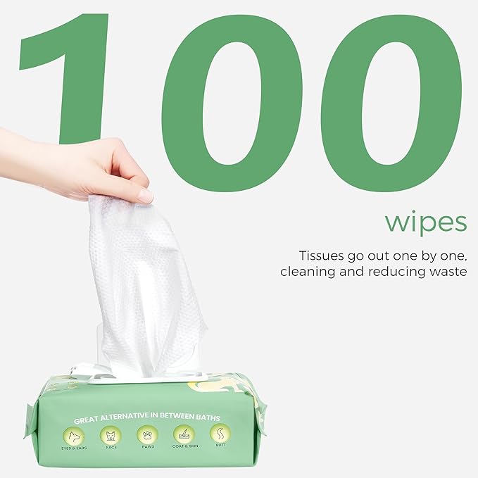 Dog Wipes, 100 Count Pet Grooming Wipes, Conditioning Shine Coat, Cleaning and Deodorizing, Pet Wipes for Dogs & Cats, for Sensitive Skin (Jasmine)