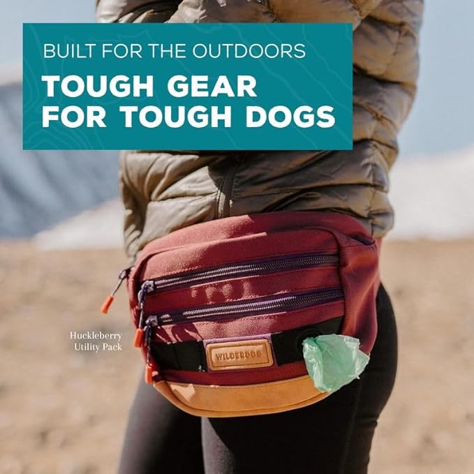 Wilderdog Utility Fanny Pack stores Treats, Balls, Keys in 3 Pockets with adjustable strap and Poop Bag dispenser (Evergreen)