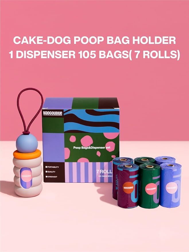 Dog Poop Bags with Dispenser, Leak Proof and Extra Thick Pet Waste Bags for Walking Dog and Cats Litter, 1 Bag Holder and 105 Bags (Caramel)