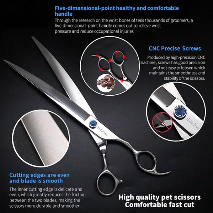 7in Curved Dog Scissors for Grooming, VG10 Steel Sharp Dog Grooming Scissors, 25 Degree Bend, with CNC Screw & Round Blunt Tip, Professional Pet Grooming Shears for Dogs Cats Groomer or Home Use