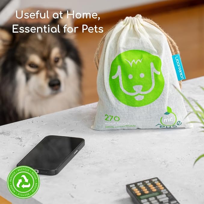 Woofpanion Home Compostable Dog Poop Bags Rolls | Leakproof & Extra-Durable | Plant-Based Certified Home Compostable Poop Bags for Dogs | Dissolves Completely & No Microplastics | 18 Pack | 270 bags