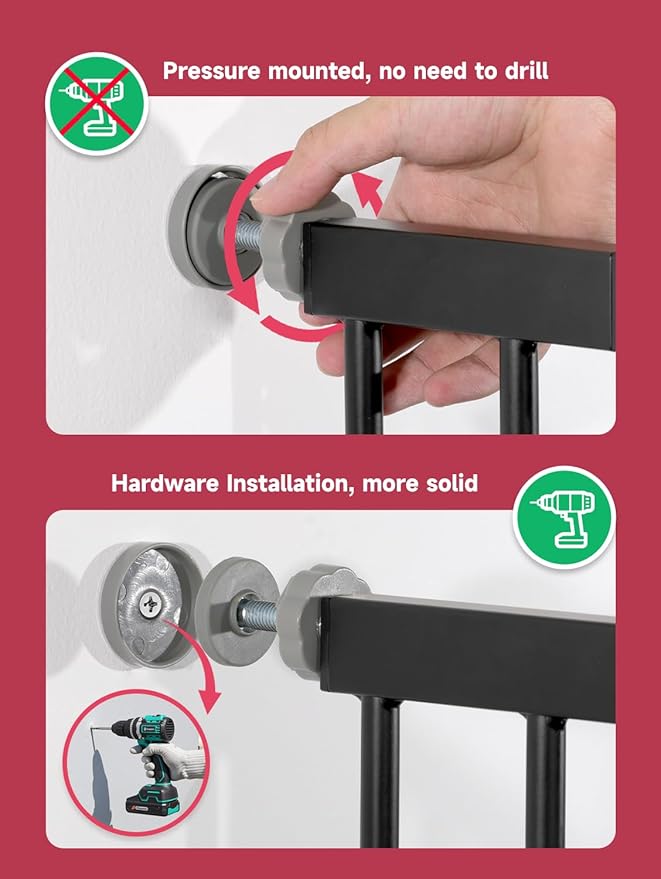 36.2" Extra Tall Baby Gate for Stairs, 29.5-46" Wide Dog Gate for Doorways, Walk Thru Auto Close Metal Child Gate for The House, Stairs and Doorways, Pet Gate Pressure Mounted Dog Gate Indoor (Black)