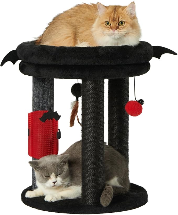 MECOOL 4in1 Small Cat Tree,Scratching Post with Tower Soft Bed, Sisal Carpet Jute Posts with Three Hanging Ball Toys and Massage Brush for Indoor Cats and Kittens