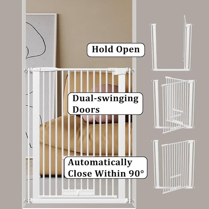 40.55" Tall 1.37" Ultra Narrow Spacing 30.12-45.87" Wide Dogs Pets Baby Gate with Cat Door for Doorway Safety Proof Indoor Puppy Pressure Mounted No Drill Black Metal Hallway