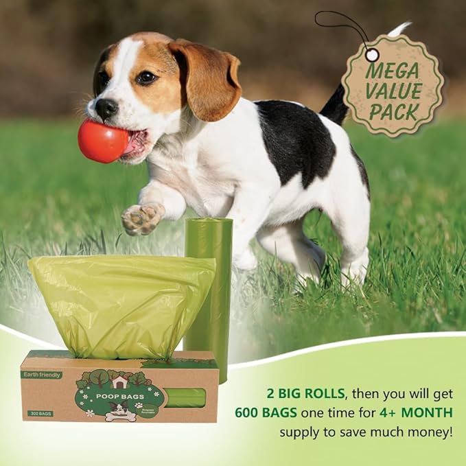 Dog Waste Bags-300 Bags per Roll, Pet Poop Bags Big Rolls, 2 Pack, 600 Bags, Cat Litter Poop Bags, Fit Most Scooper, Durable Poop Bags Rolls for Dogs, Easy Dispensing and Grab