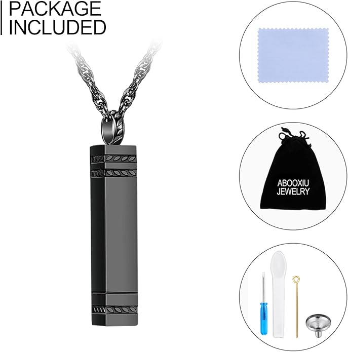 abooxiu Urn Necklace for Ashes Memorial Cremation Jewelry for Ashes Stainless Steel Ashes Jewelry Cube Ashes Necklace Bar Urn Pendant for Women Men
