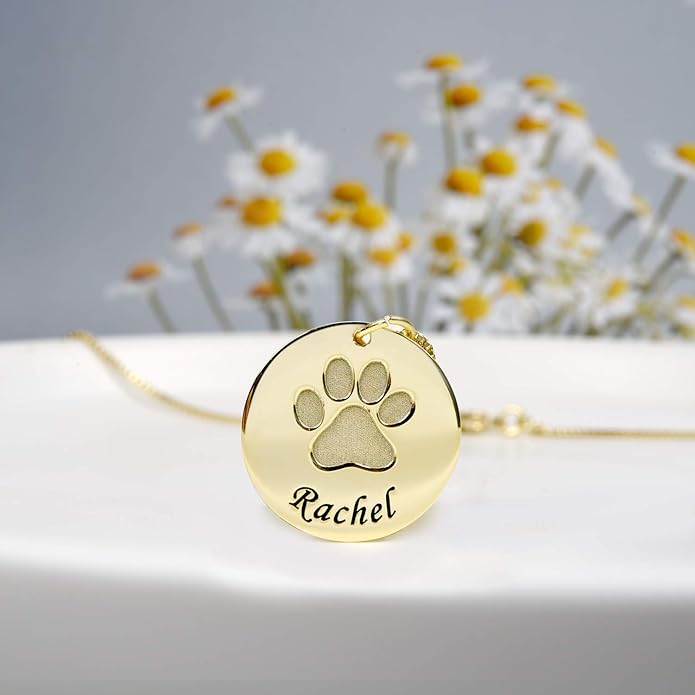 Customized Paw Print Necklace Personalized Pet Name Necklace Custom Engraved Dog Cat Paw Pendant Necklace Pet Memorial Gift for Pet Lovers