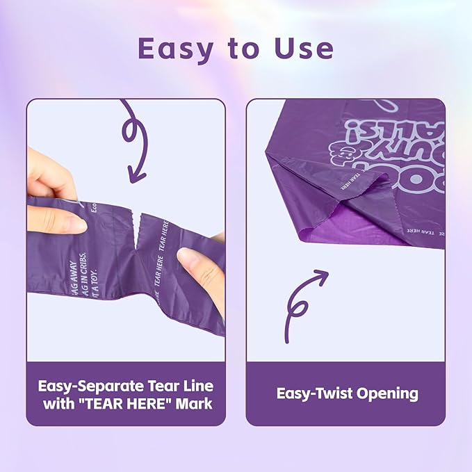 270 Count Scented Dog Poop Bags Rolls, 20 Micron Ultra Thick, Heavy Duty Tear Resistant Leak Proof for Yuck-Free Cleanup, Includes Dispenser & Leash Clip, 9 x 13 Inch, Duty Doodle (Purple)