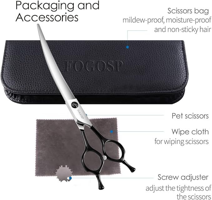 Curved Dog Grooming Scissors Professional 7.5" Grooming Shears for Dogs Pet Right Handed Groomer Japan 440C Stainless Steel (7.5 in Curved,Black)