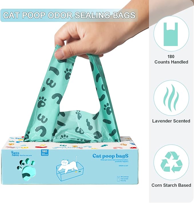 Poop Bags for Dog and Cat with Handle- 360 Counts, Uscented,Corn Starch Blend Extra Thick and Guaranteed Leak Proof Dog Poop Bags and kitty litter Disposal Bags