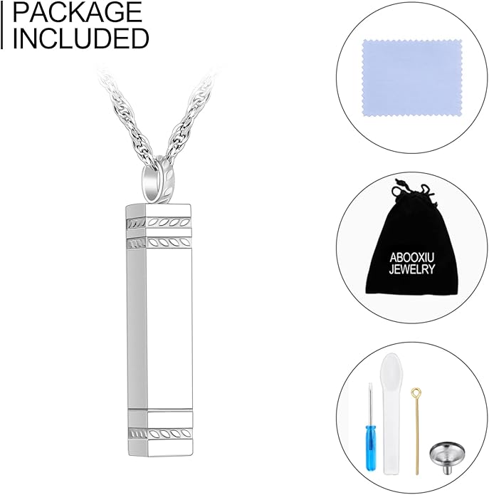 abooxiu Urn Necklace for Ashes Memorial Cremation Jewelry for Ashes Stainless Steel Ashes Jewelry Cube Ashes Necklace Bar Urn Pendant for Women Men
