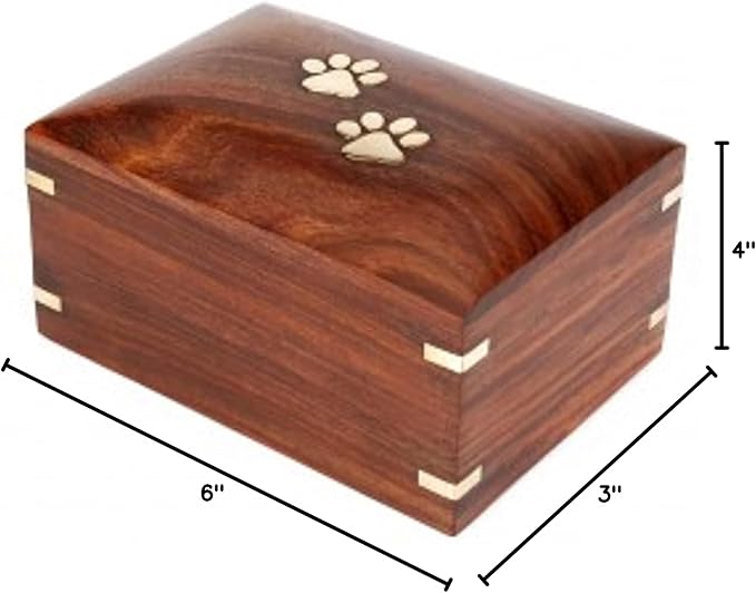 SWH Rosewood Paw Print Pet Cremation Urn for Dog Cat Ashes | Wooden Urn Box with Bottom Opening System for Small Pet Ashes - 30.00 lbs