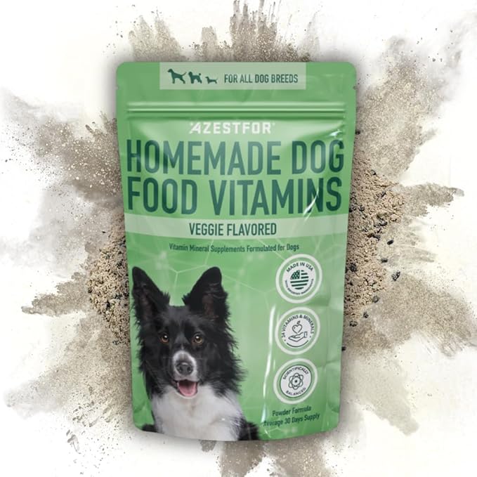 Azestfor Homemade Dog Food Vitamins Pre-Mix Powder – 24 Essential Nutrients – Supplement for Raw, Barf & Grain Free – for All Breeds & Ages – 16oz Veggie Flavored