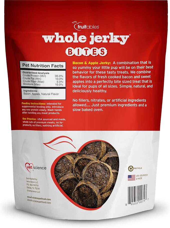 Fruitables Small Dog Treats – Whole Jerky Bites – Healthy Treats – Bacon & Apple Flavor – 5 Ounces