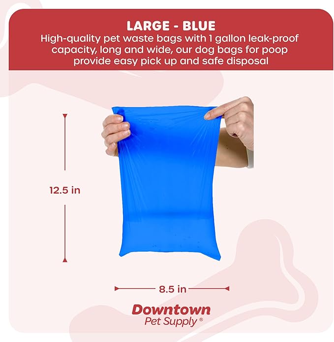 Downtown Pet Supply Poop Bags for Dogs with Dispenser, 180 Count - Leak-Proof Dog Waste Bags and Bone-Shaped Dog Poop Bags Holder for Leash - Blue, 12.5" x 8.5"