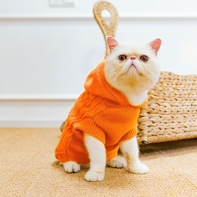 PUPTECK Winter Dog Cat Sweater Coat - Soft Cold Weather Clothes Knitwear for Kitties & Small Dogs Indoor Outdoor Walking Warm, Knitted Classic for Doggies Kitties Girls Boys, Orange S