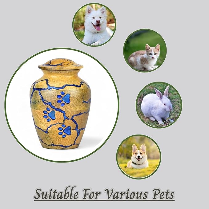 Pet Cremation Urn for Ashes with Epoxy Resin Paw Prints – Handcrafted Memorial Keepsake for Dogs & Cats – Decorative Pet Loss Tribute with Secure Lid
